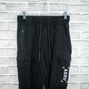 ASRV Men's Cargo Jogger Pants Drawstring Black Cotton Size Small